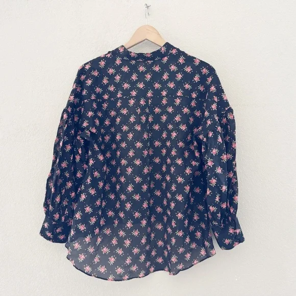 Alice + Olivia Paulita Top Med Black Pink Floral Cotton Silk Designer Feminine - Picture 6 of 12